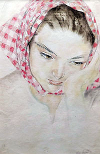 A Woman with a Red & White Checkered Head Scarf A Woman with a Red & White Checkered Head Scarf